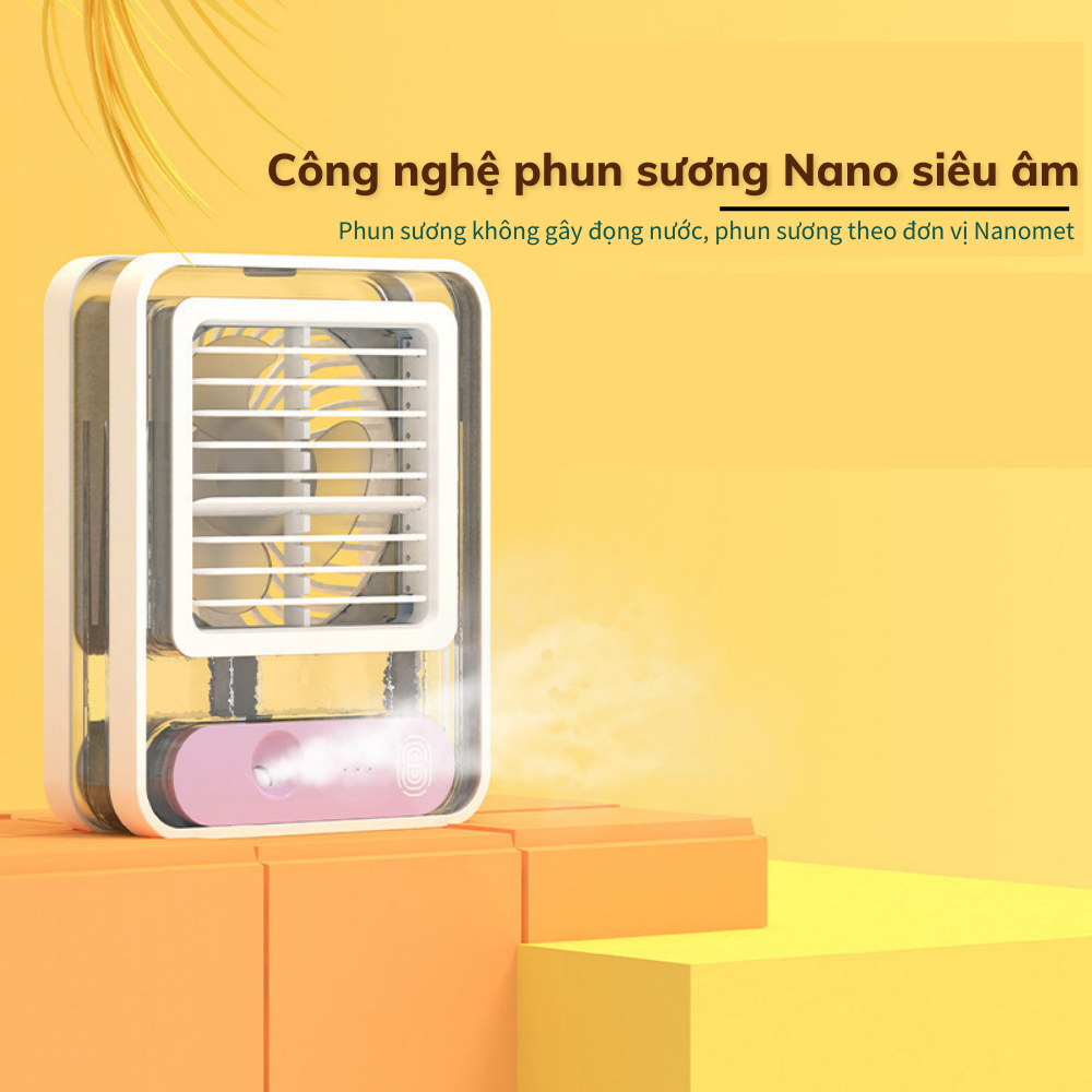 Quạt Phun Sương Cấm Tay Mini Để Bàn Sử Dụng Công Nghệ Phun Sương Nano Siêu Âm, Sạc Tích Điện Kết Hợp Đèn Gradient Đa Màu