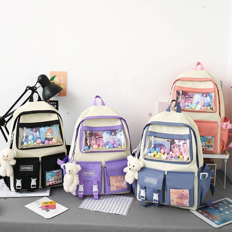 SET BALO 4 MÓN ĐI HỌC, BALO 4 MÓN THỜI TRANG NAM NỮ - GUIYUBAG MICA HỘP