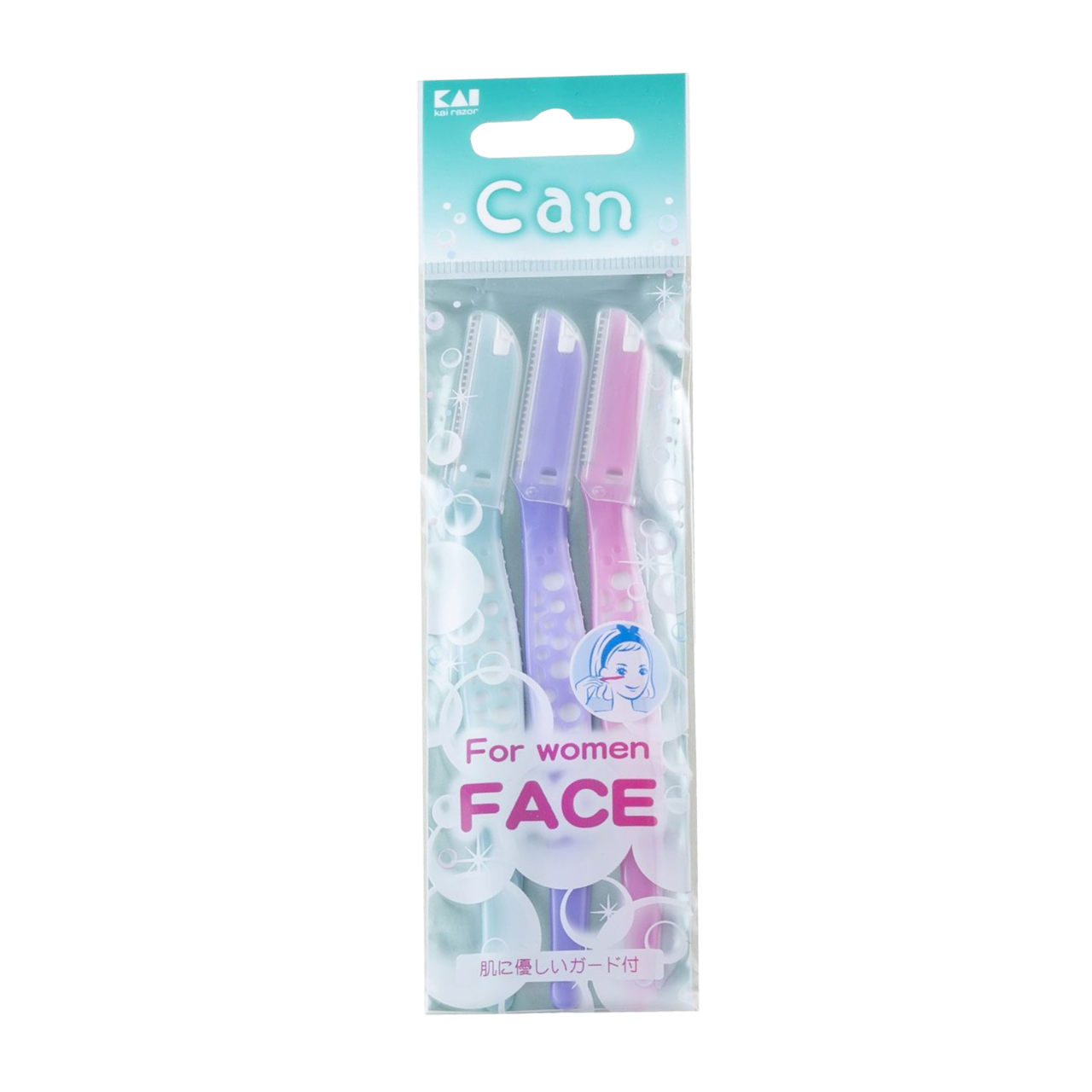 Dao Cạo Lông Mặt Cán Dài Kai Razor Can Face 017811Q Dành Cho Nữ (Set 3 Cây)