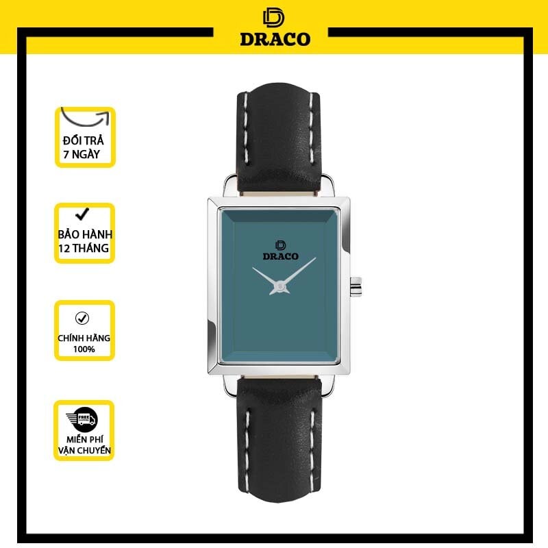 Đồng hồ nữ Draco D23-EL04 "Elegant" trắng kết hợp chất liệu dây da bò màu đen-phụ kiện thời trang nữ nhẹ nhàng tinh tế