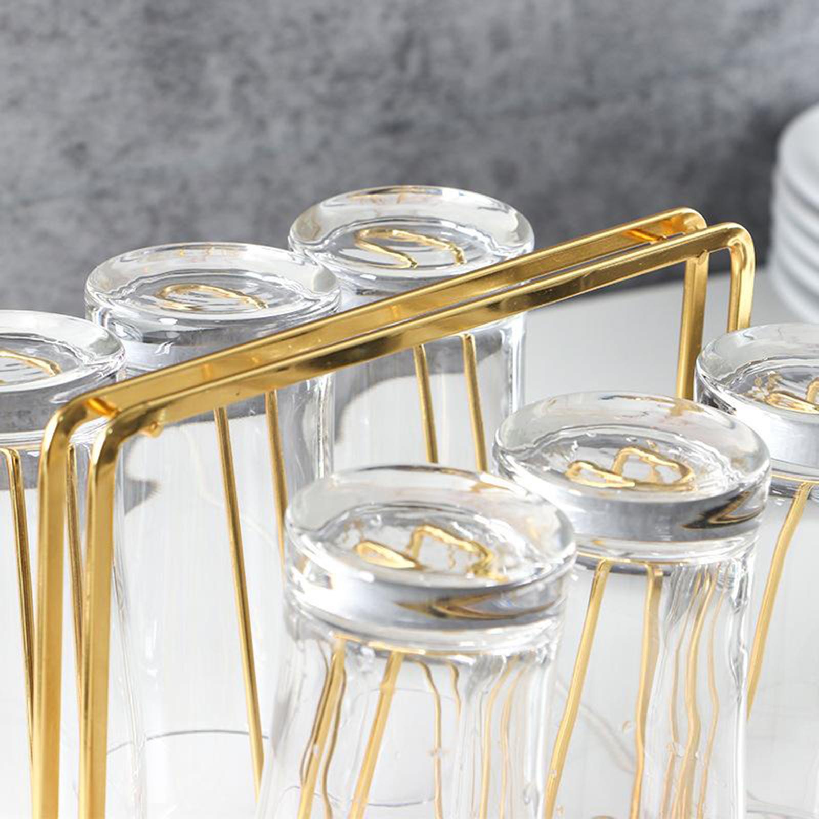 Minimalist Golden Cup Drying Rack Stand Iron 6 Cup Hooks Drainer Holder Tree for Mugs Glasses Bottles Home Kitchen Storage Organizer