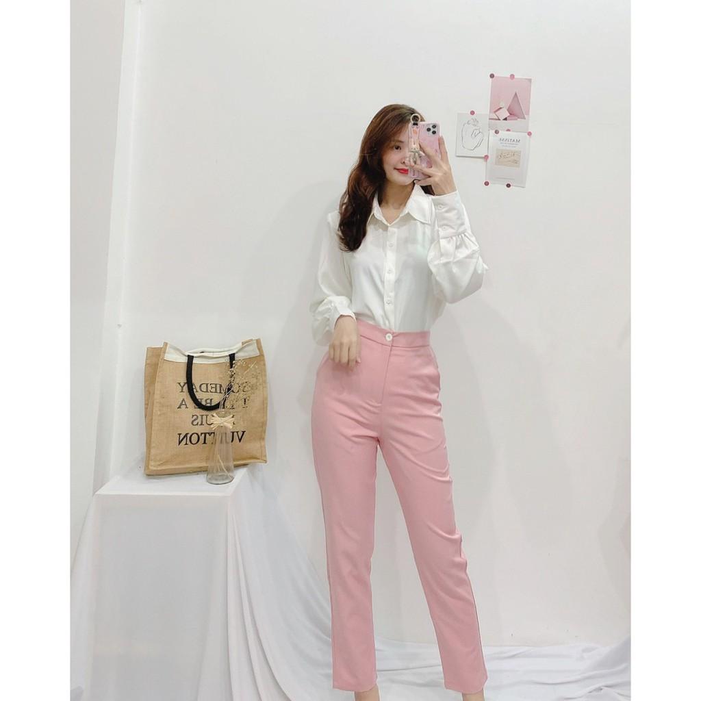 QUẦN TÂY ĐEN TRẮNG NUDE LƯNG THUN CẠP CAO PHÍA SAU CÓ LƯNG THUN SUÔNG ỐNG ÔM-hình thật shop chụp