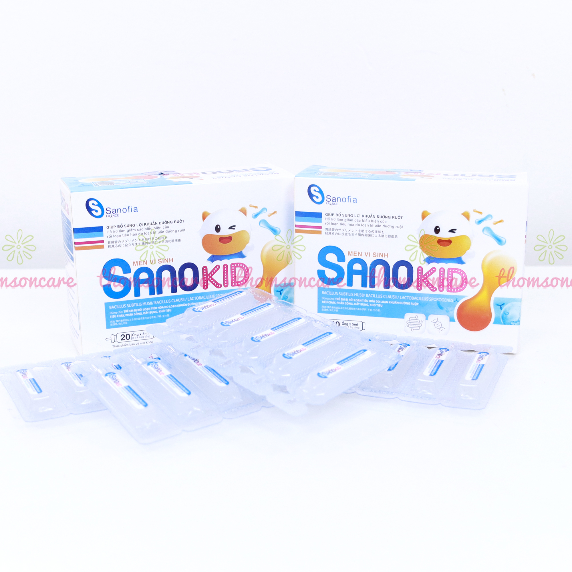 Men tiêu hóa Sanokid - Bổ sung lợi khuẩn đường ruột, ngăn ngừa tình trạng tiêu chảy, đầy bụng - Hộp 20 ống x 5ml Thomsoncare