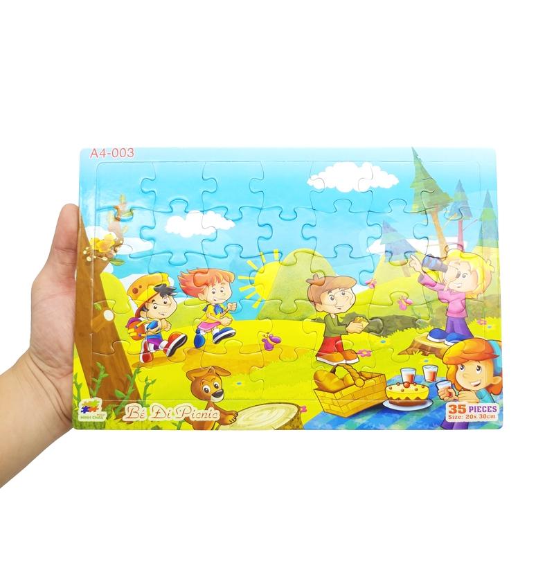 Bộ Xếp Hình Khổ A4 Puzzle Minh Châu 35-03 - Bé Đi Picnic (35 Mảnh Ghép)