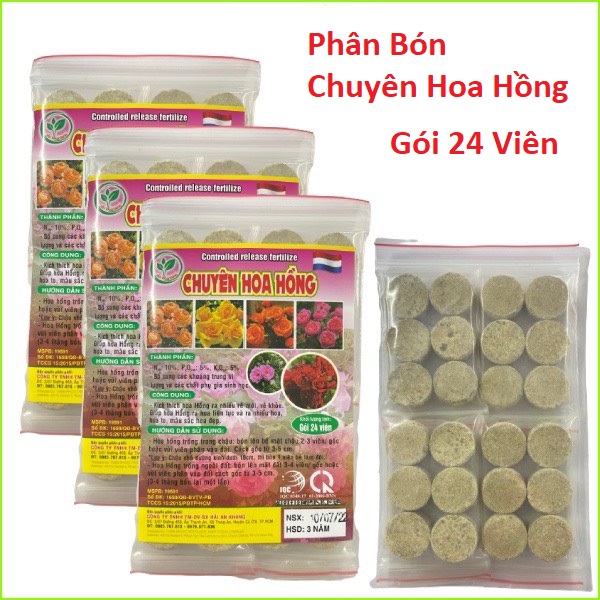 Phân Bón Hoa Hồng - Vỉ 24 Viên Thả Gốc Cây - Siêu Kích Rễ - Ra Hoa Nhiều và Hoa Lên Màu Đẹp Bền