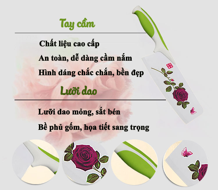 Bộ dao làm bếp 4 món chuyên dụng cắt thịt, trái cây, củ quả có họa tiết hoa văn đẹp mắt ( giao màu ngẫu nhiên )