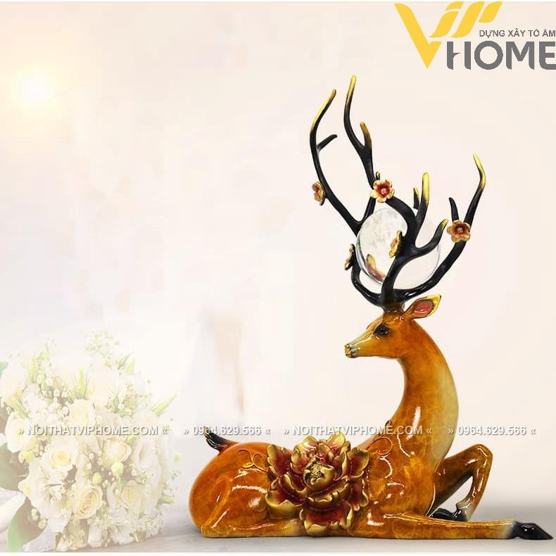 Đồ decor trang trí nội thất hươu đồng mẫu đơn kiểu dáng nghệ thuật, sang trọng, hiện đại DDB 00475