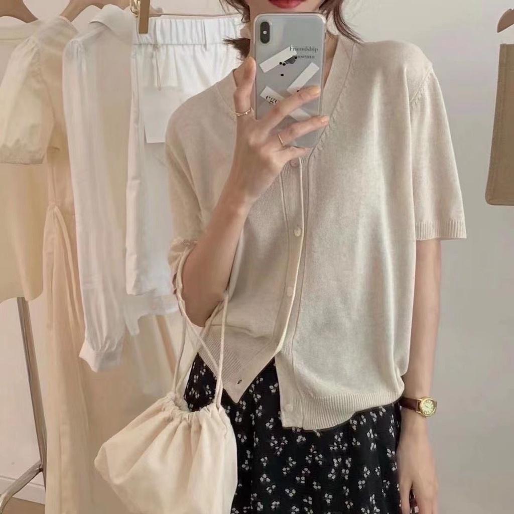 Cardigan len dệt kim mỏng tay ngắn