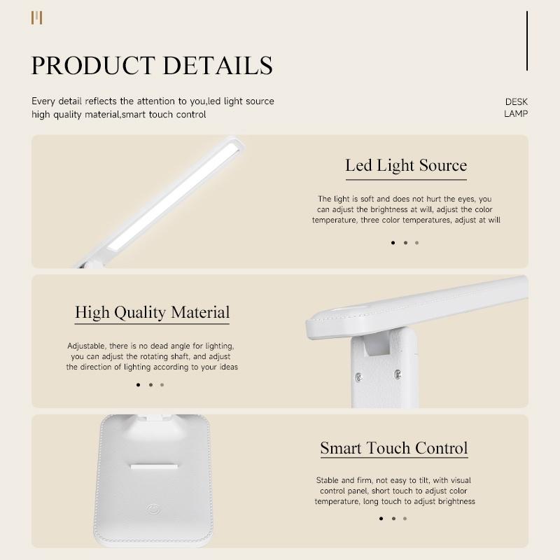 Đèn học Bảo vệ mắt Đèn bàn LED Đèn bàn học có thể gập lại Điều khiển cảm ứng 3 chế độ ánh sáng USB Có thể sạc lại Đèn ngủ di động