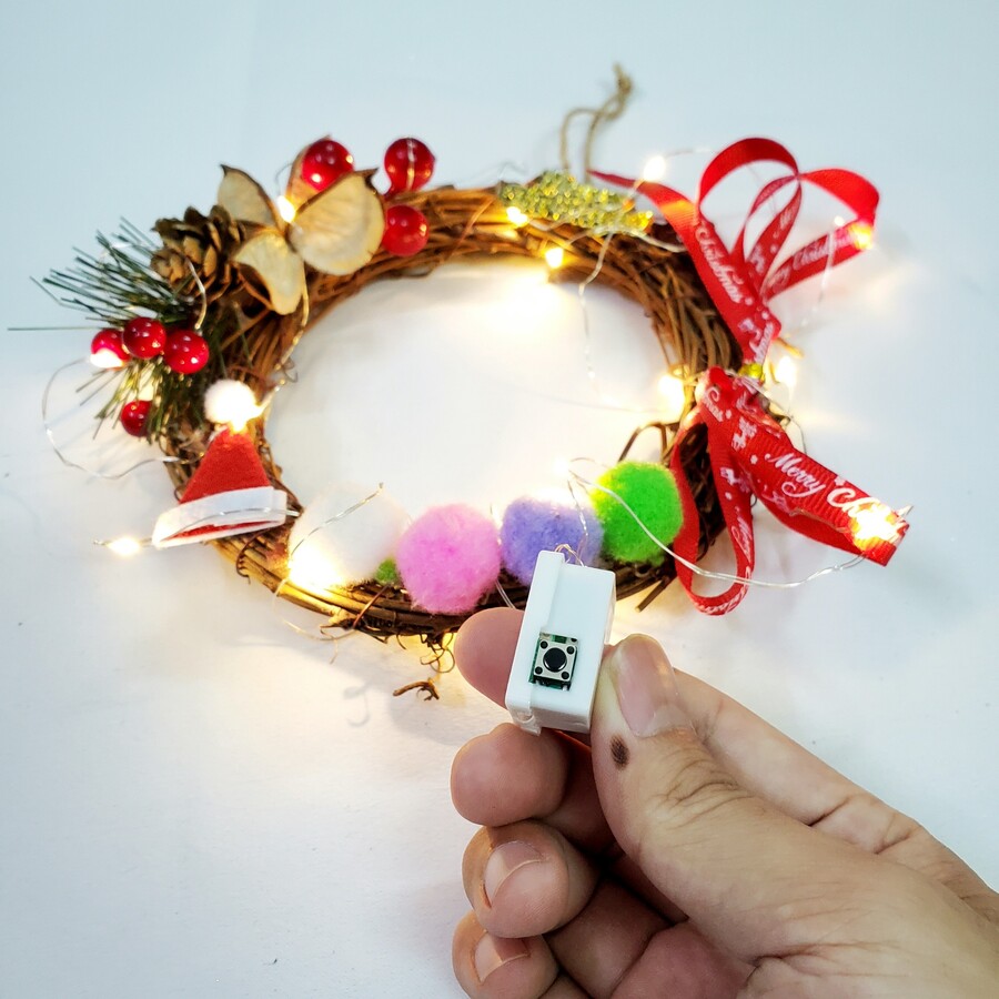 Vòng Hoa Noel VN01 15cm Vòng Nguyệt Quế Giáng Sinh Có Đèn