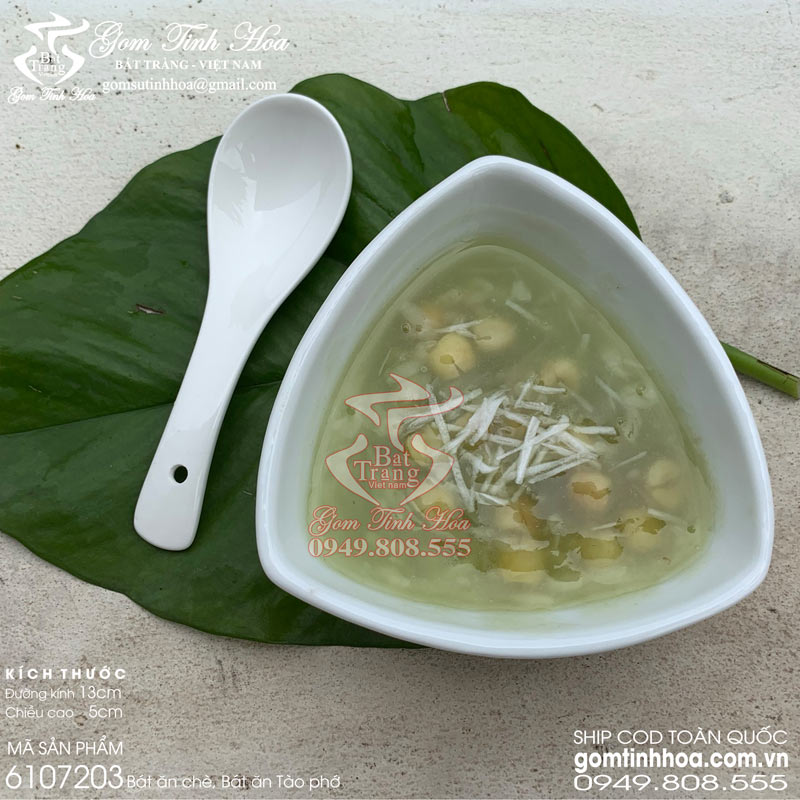 Bát ăn chè gốm sứ Bát Tràng men trắng hình tam giác