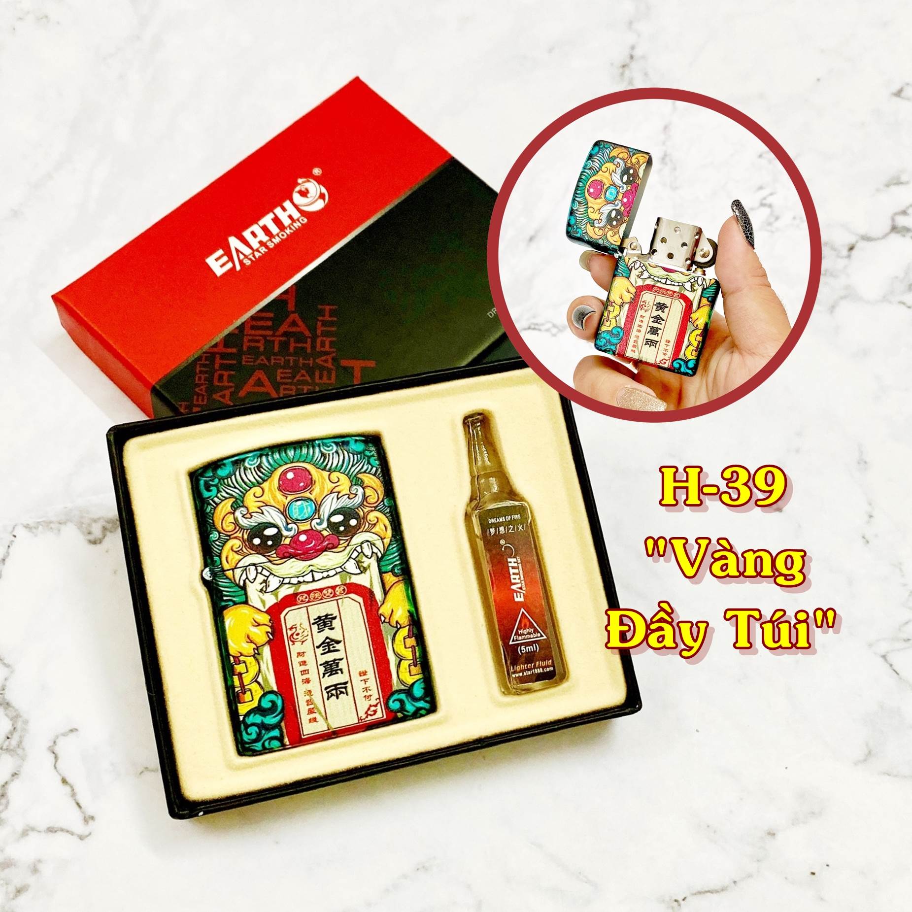 Hột Quẹt Bật Lửa phiên bản nhật "Vàng Đầy Túi" may mắn H39 - xài xăng