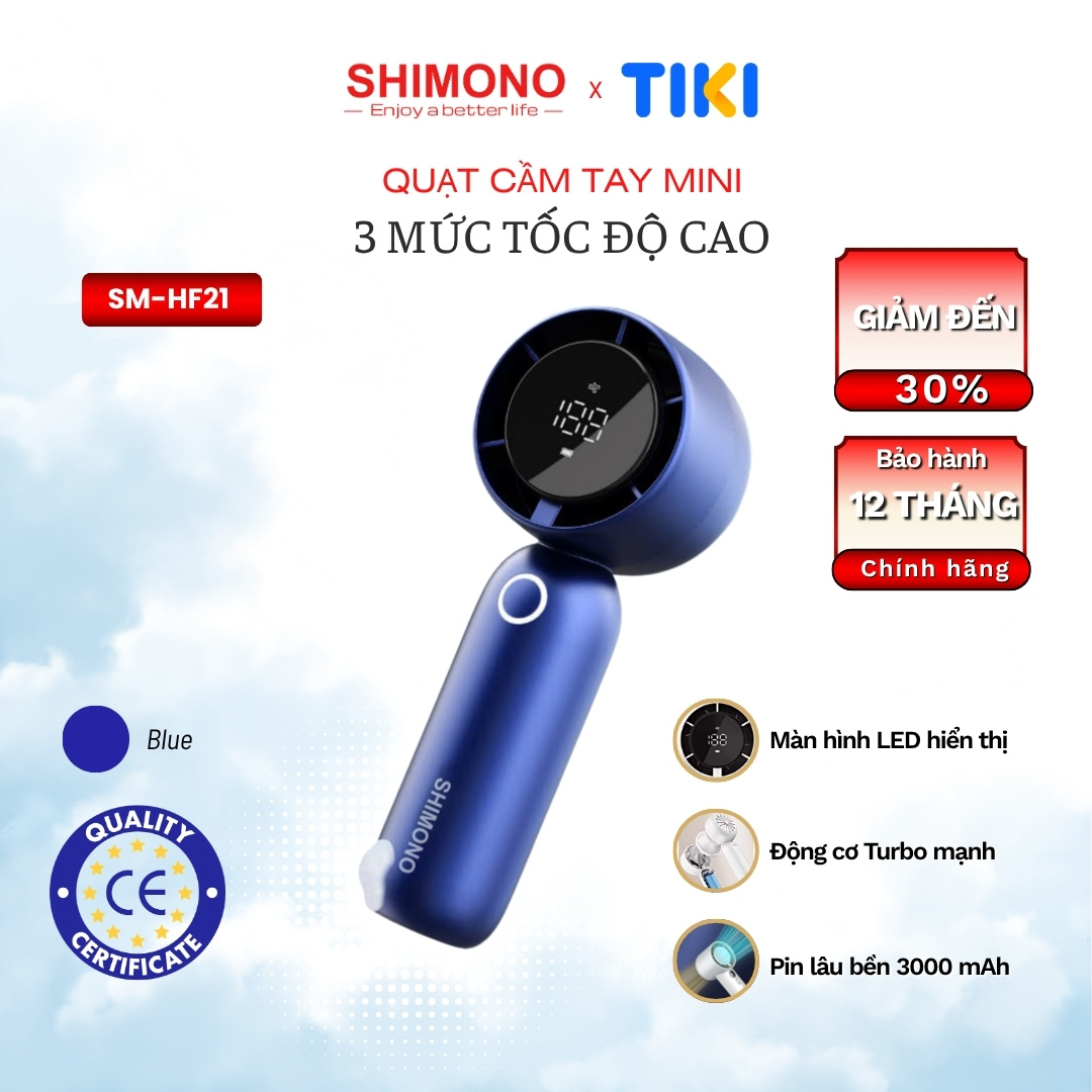 Quạt Cầm Tay Mini SHIMONO SM-HF21 Tốc Độ Siêu Mạnh Tầm Gió Đến 1m2 3000mAh Hoạt Động Liên Tục 7h - Hàng Chính Hãng