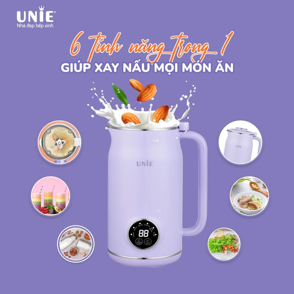 Máy làm sữa hạt đa năng UNIE UMB06 Dung tích 600ml, Nâng cấp 6 tính năng xay nấu,lòng cối dao xay chất liệu inox 304 cao cấp,thiết kế hiện đại,nhỏ gọn,hàng chính hãng.