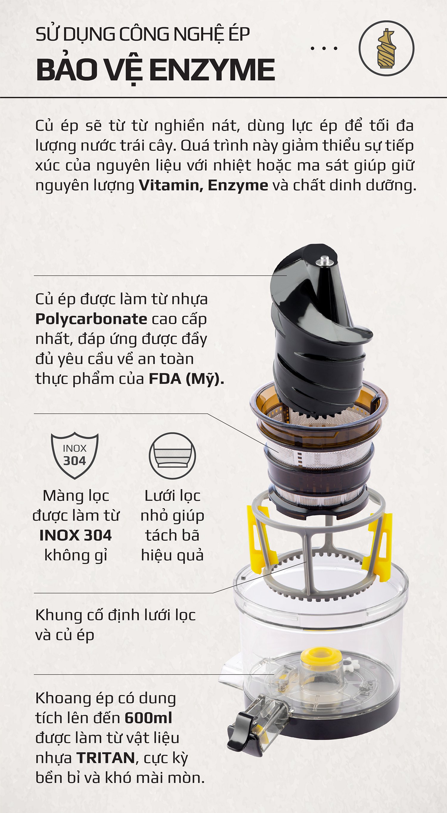 Máy Ép ChậmHàng Chính Hãng Olivo SJ189 - Ép Trái Cây Rau Củ Quả - BH 10 Năm