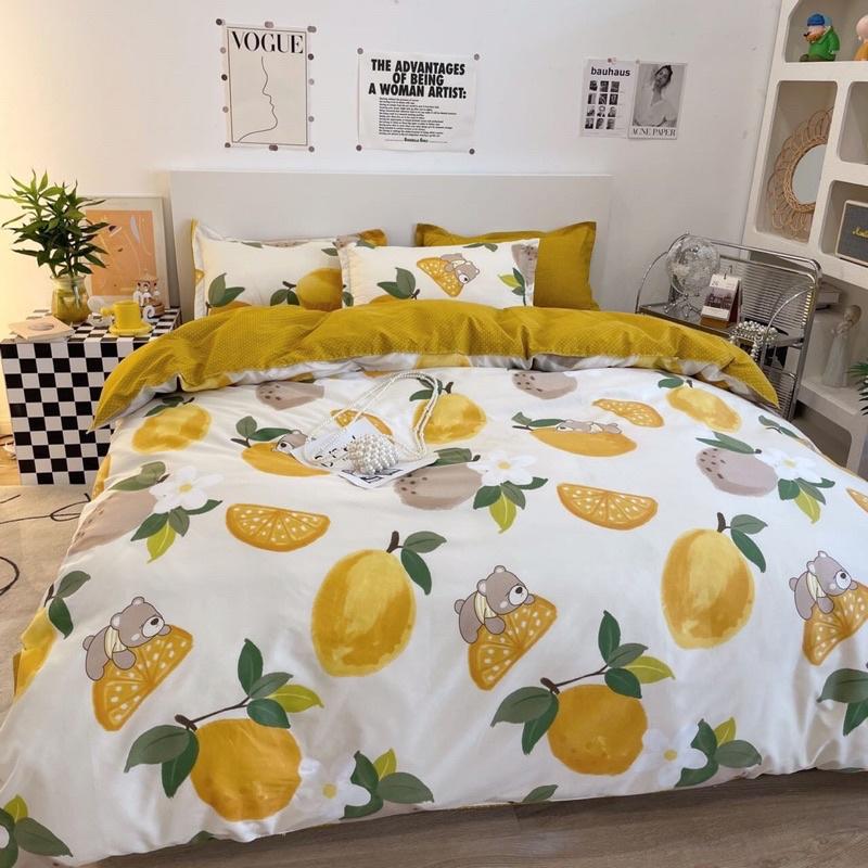 Bộ chăn ga gối cotton 3D hoa tím trending mềm mại thoáng mát bo chun miễn phí