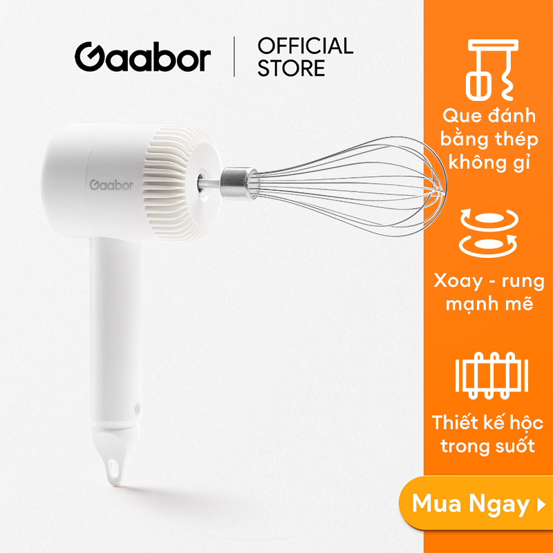 Máy đánh trứng cầm tay Gaabor GE-M03D tích hợp máy xay mini đa năng xay gia vị tỏi ớt, thực phẩm mềm, pin sạc - Hàng chính hãng