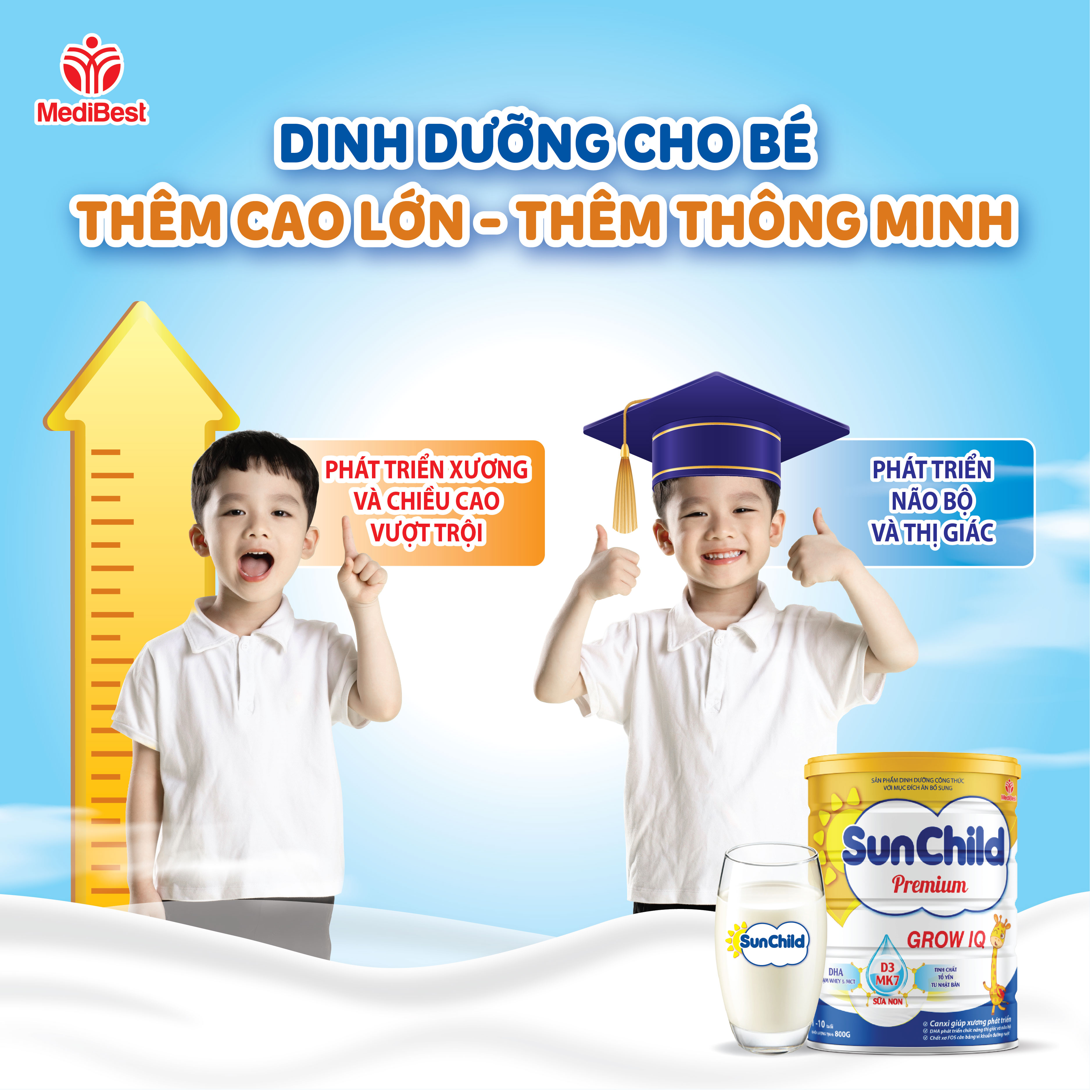 Sữa bột SunChild Premium GROW IQ -  Dinh dưỡng cho bé cao lớn và thông minh