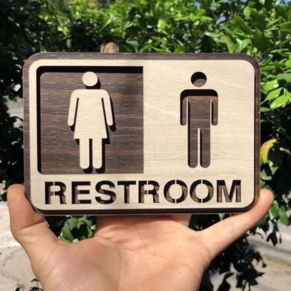 Bảng toilet chỉ dẫn nhà vệ sinh WC nam nữ bằng Gỗ