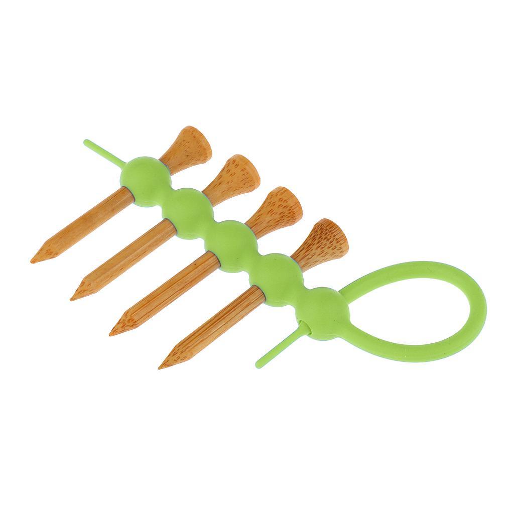 Rubber Mini Portable Golf Tees Holder Tool Carrier Clip + 4pcs Wood Golf Tees Accessories - 4 Colors