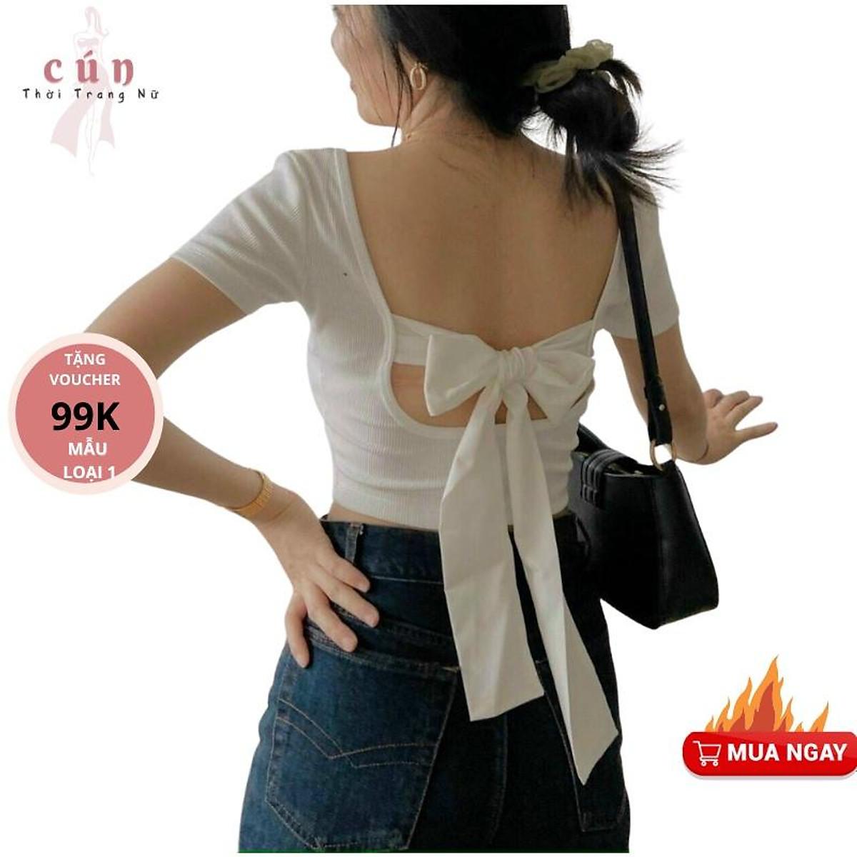 Áo Thun Cổ Vuông Cột Nơ Lưng Xinh Xắn- Chất Borip Thoáng Mát Thấm Hút Mồ Hôi