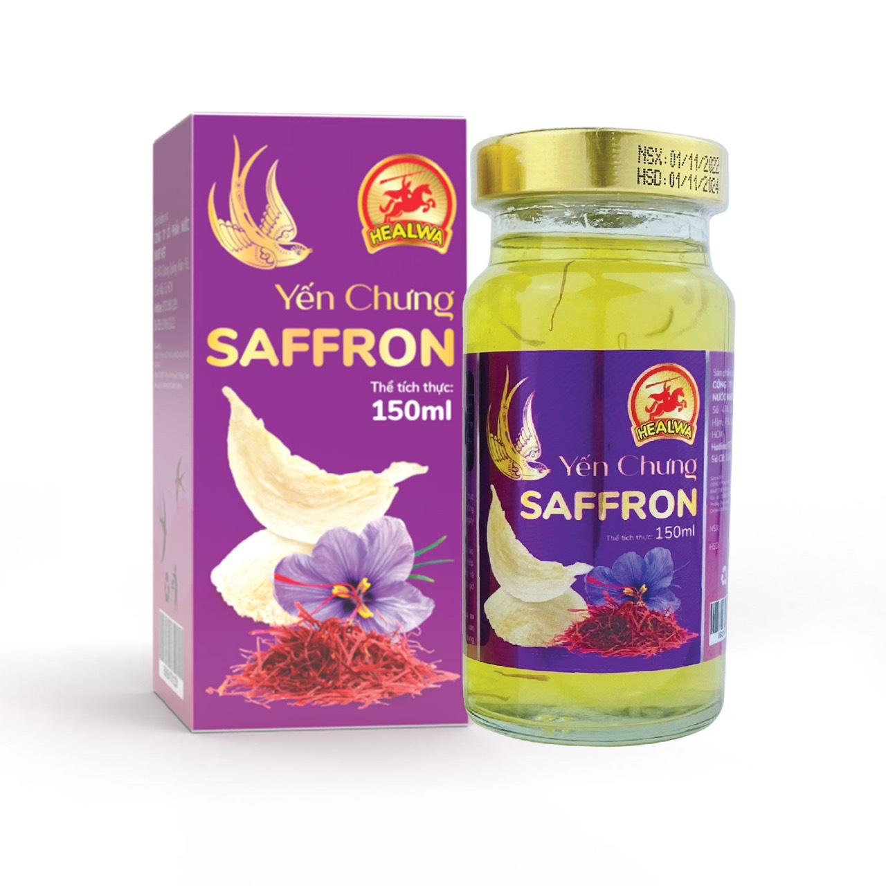 Yến chưng Saffron Healwa (1 lọ x 150ml) giúp da trở nên hồng hào mịn màng đầy sức sống ngăn ngừa lão hóa da