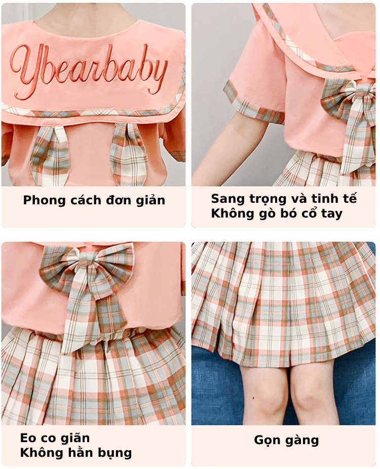 Bộ váy + áo ngắn tay màu hồng phong cách Hàn Quốc hiện đại trẻ trung cho bé cao từ 110-160cm