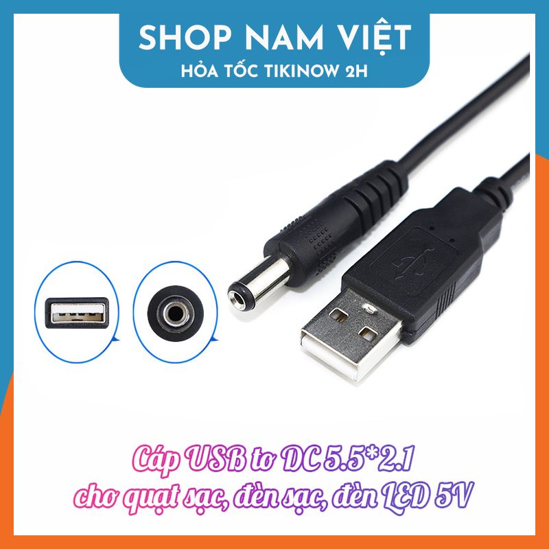 Dây Cáp Chuyển USB 5V to DC Jack 5.5 / 4.0 / 3.5 / 2.5mm Cho Quạt Sạc, Đèn Sạc, Đèn LED - Hàng Chính Hãng NAVIVU