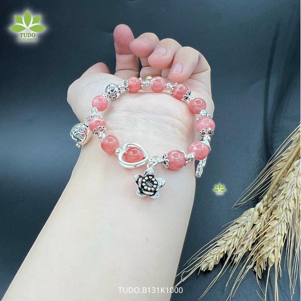 Vòng Tay Nữ Đẹp - Vòng Phong Thủy Đa Mệnh TUDO B131K1000 VCBDAOH Charm Bạc Hoa, Mèo, Cỏ 4 Lá - Tình Duyên, May Mắn