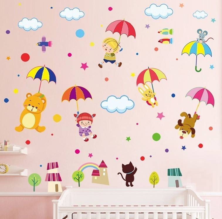 Decal dán tường thước đo hươu 2 và gấu đu ô - HP445