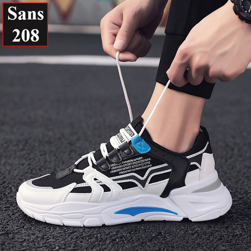 Giày thể thao nam sneaker đế cao Sans208 cổ thấp đen đỏ vàng xanh sport đẹp hàn quốc trẻ trung