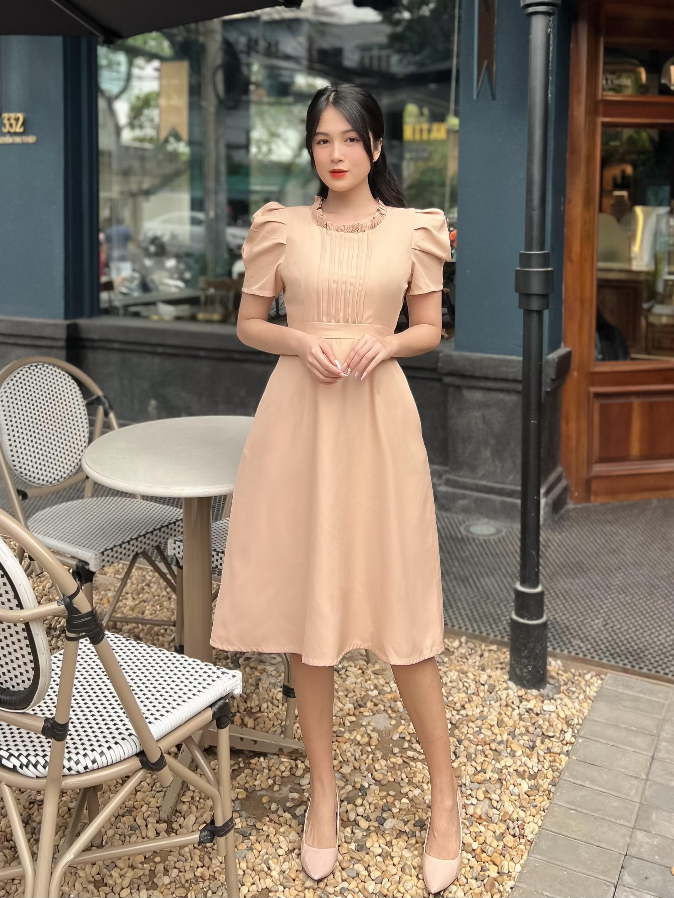 Đầm chữ A cổ nhún bèo D100 - Lady Fashion - Khanh Linh Style