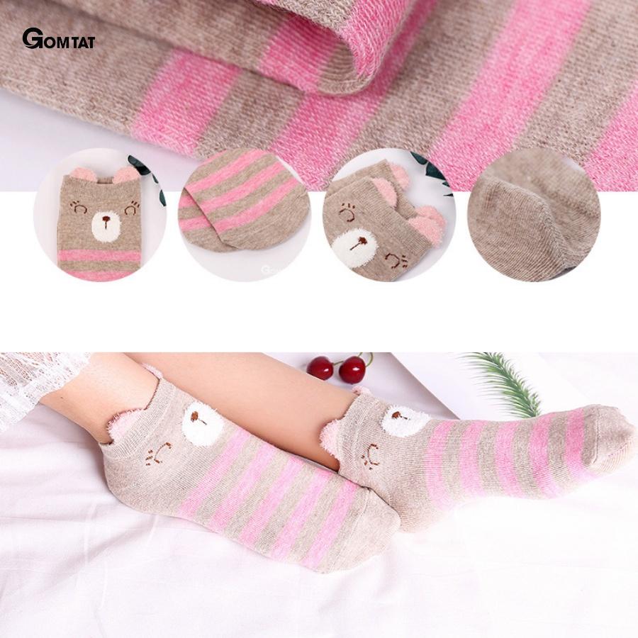 Tất Nữ Cổ Ngắn Tai Gấu Combo 5 Đôi, Vớ Nữ Cổ Ngắn Cotton dễ thương nhiều màu phong cách Hàn Quốc - LISU-TAIGAU-02