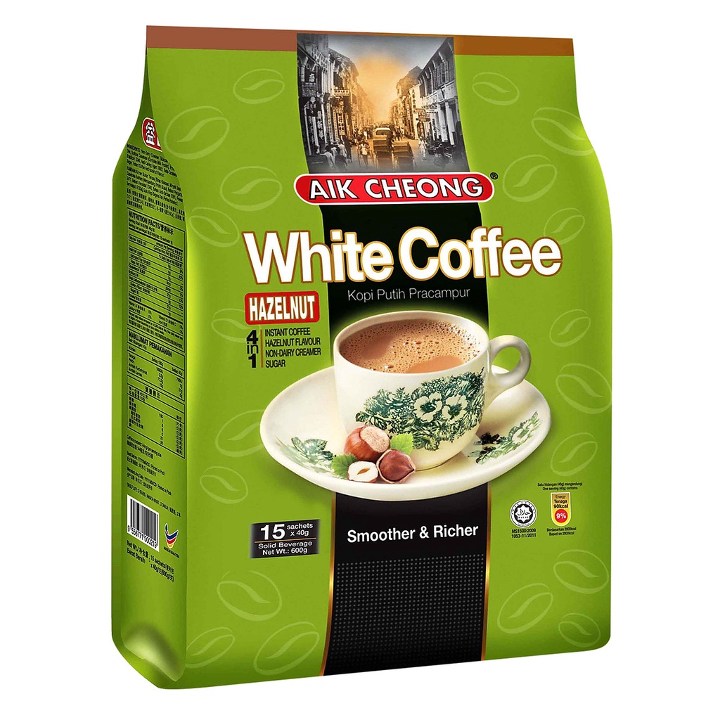 Cà Phê Trắng Hạt Phỉ 4 Trong 1 Aik Cheong Malaysia - White Coffee Hazelnut 600g (15 Gói x 40g)