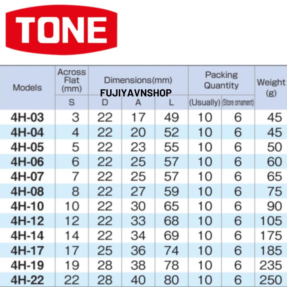 Đầu khẩu lục giác dài Tone HP4H-08 ra đầu lục giác 8mm