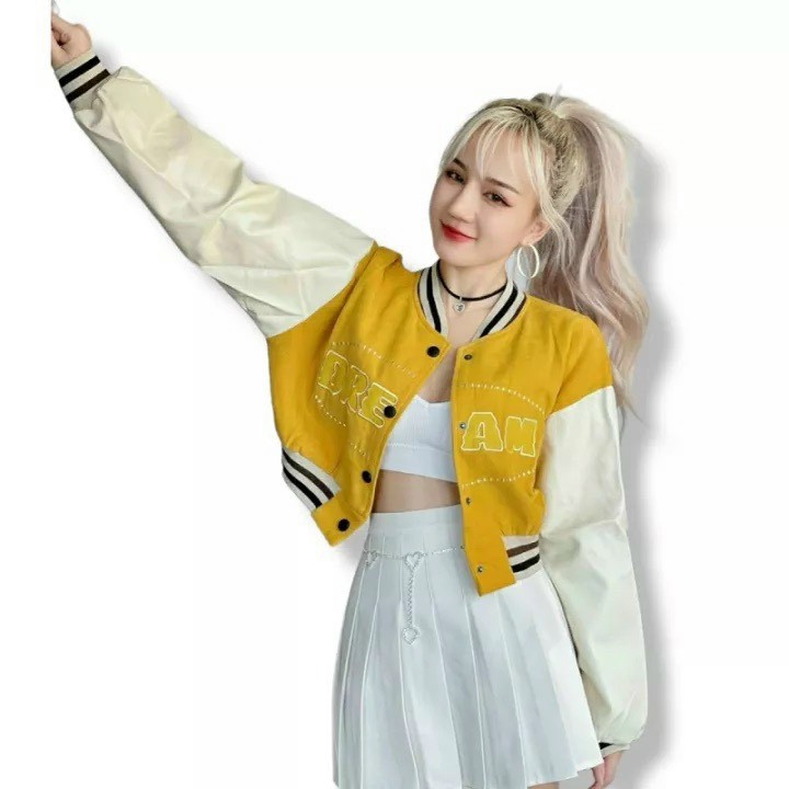 Áo Khoác Croptop Lửng Da Lộn DREAM Kiểu Bomber Có Túi Trong 2 Lớp Ló Dù - TEEN ĐẸP - Phong Cách Hàn Quốc