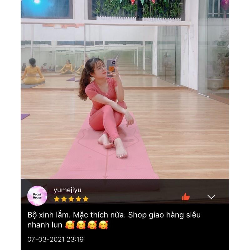 Đồ tập gym nữ bộ tập gym yoga erobic nữ áo cộc tay quần dài chất liệu co giãn 4 chiều thấm hút tốt