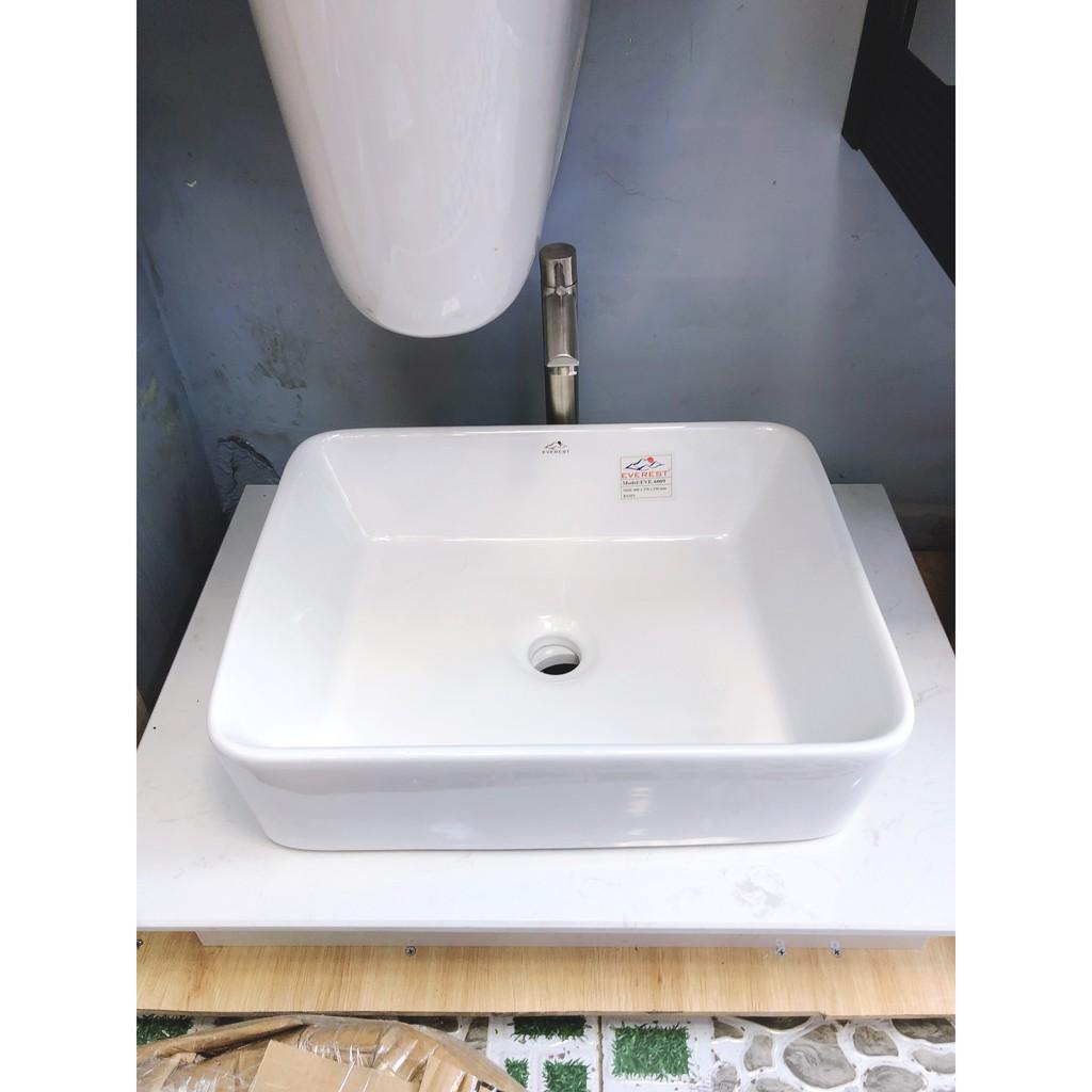 Lavabo đặt  bàn  vuông tráng men nano