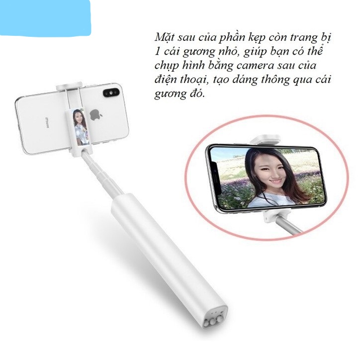 Gậy Tự sướng Blutooth Thế Hệ 4.0 3in1, Có Gương soi,Thân nhôm Siêu Nhẹ, Remote Tháo Rời Model L02, Có Thể Gấp Gọn Chiều Dài Tối Đa 66cm- Màu Ngẫu Nhiên