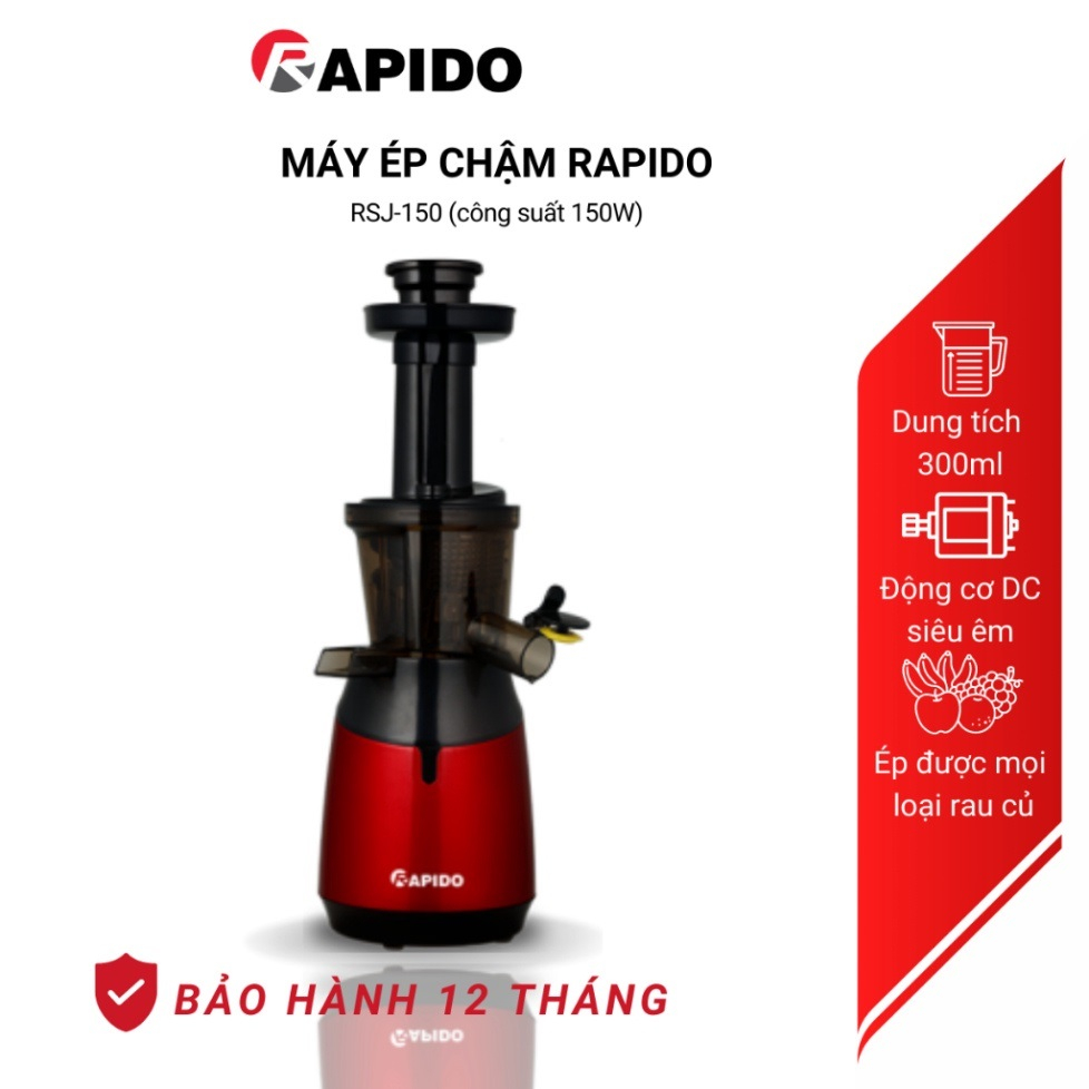 Máy ép chậm Rapido RSJ150 150W 300ml động cơ êm, tiết kiệm điện năng, phù hợp mọi gia đình, bảo hành 12 tháng - Hàng chính hãng