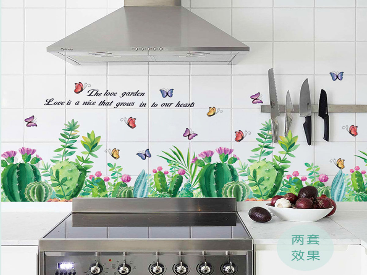 decal dán tường xương rồng hoa bướm sk9326