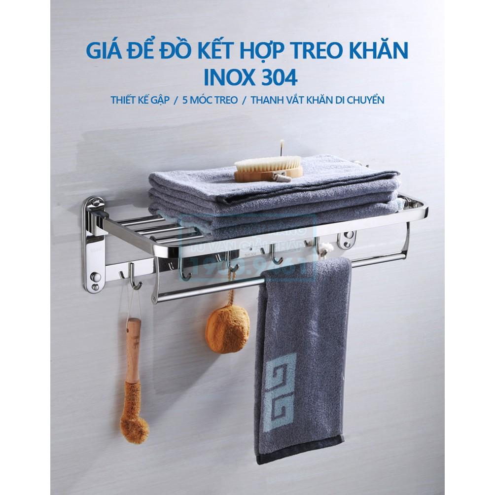 Giá để đồ nhà tắm inox kèm móc áo