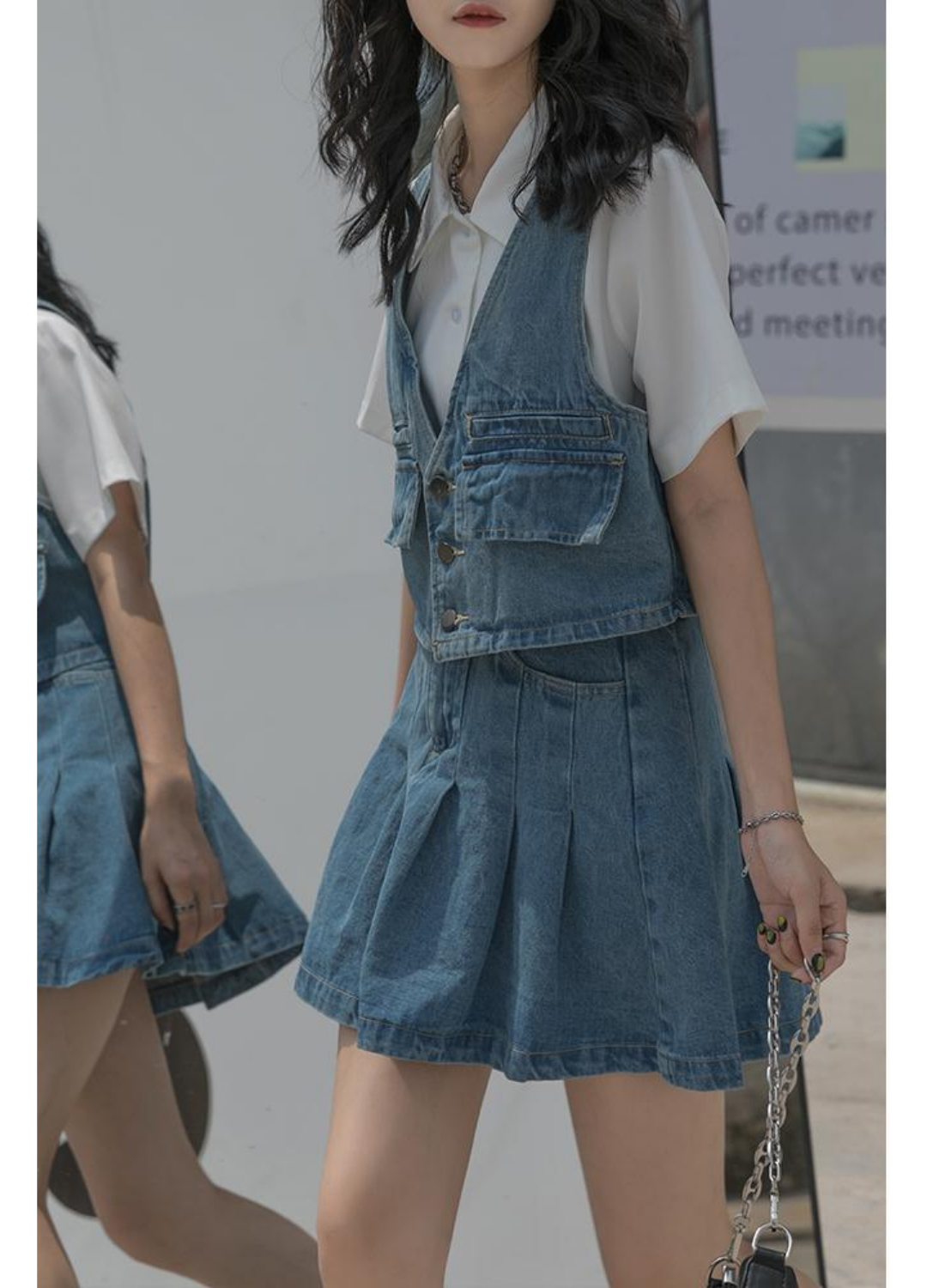 Sét vest jeans HQJeans áo kèm chân váy xòe đơn giãn