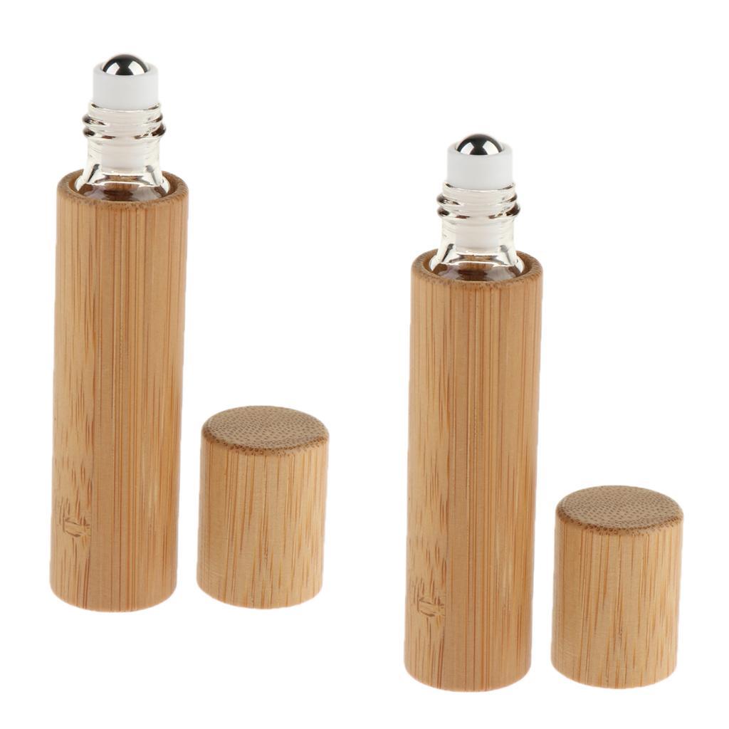 2 Pieces Bamboo Refillable Empty Essential Oil Perfume Scent Steel Roller Ball