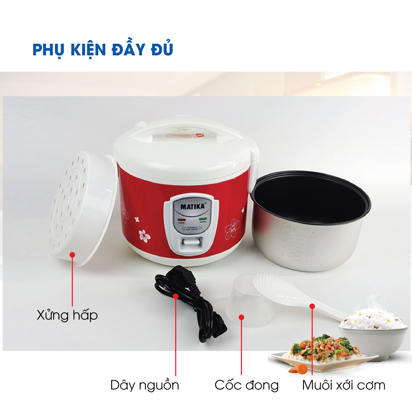 Nồi Cơm Điện MATIKA 1.5L MTK-RC1212 - Hàng chính hãng