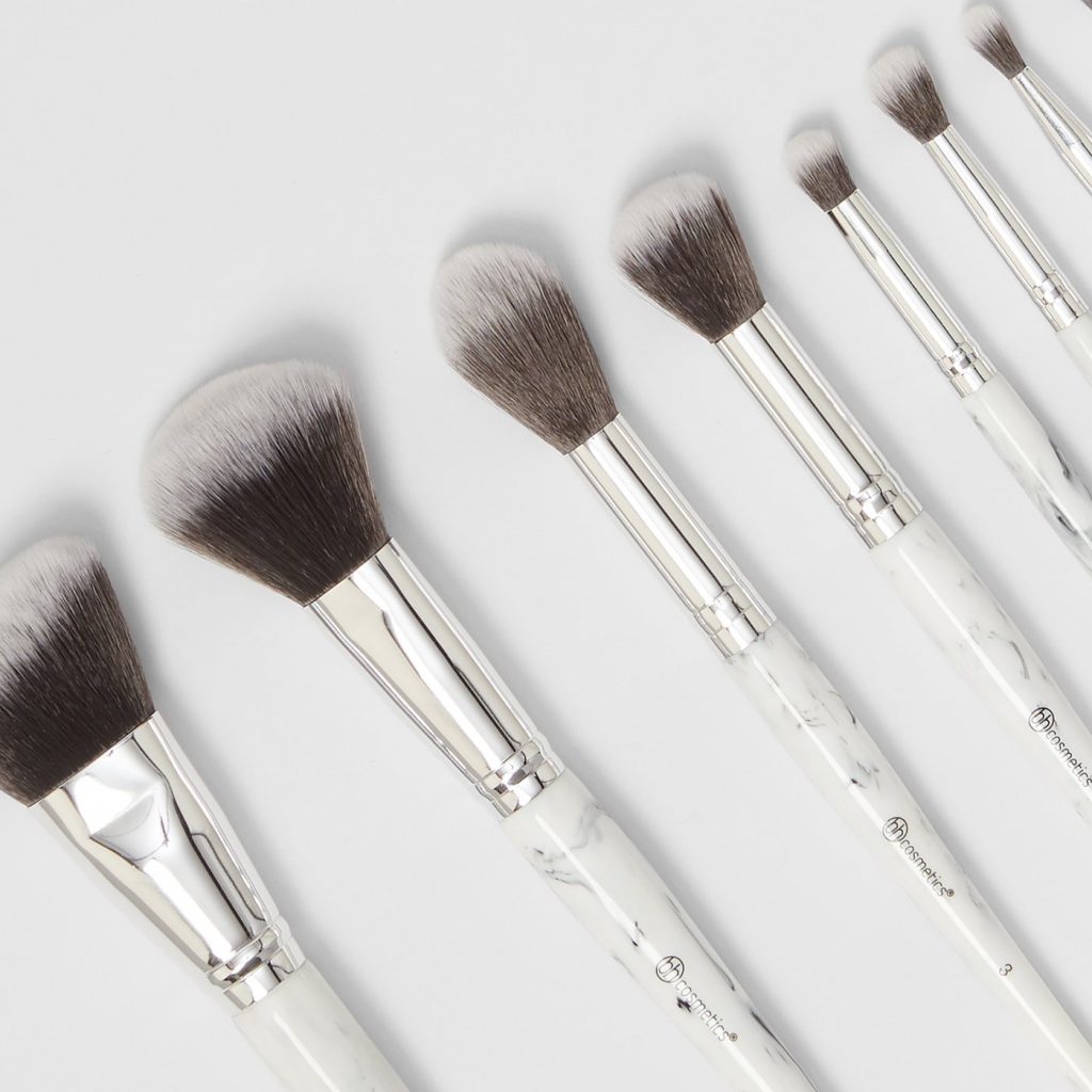 Bộ Cọ Trang Điểm 9 Cây Bh Cosmetics White Marble With Angeled Brush Holder