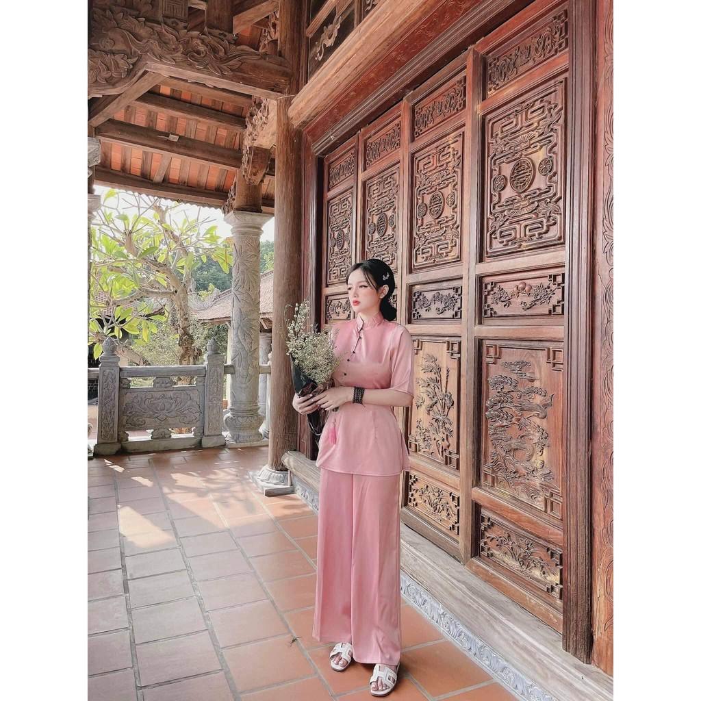 ĐỒ LAM ĐI CHÙA  Bộ Cổ Trụ Thêu Hạt Đính Ngọc Bội Tàu