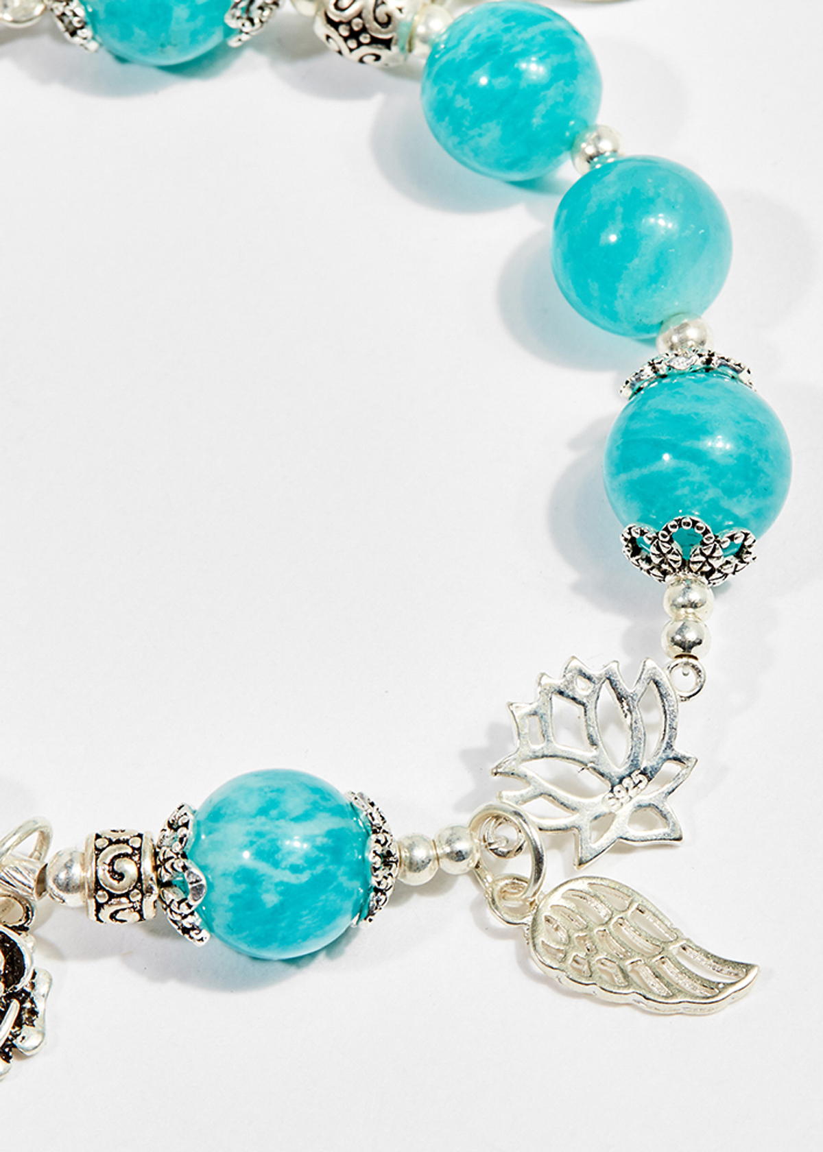 Vòng tay phong thủy nữ đá amazonite phối charm mệnh thủy , mộc - Ngọc Quý Gemstones