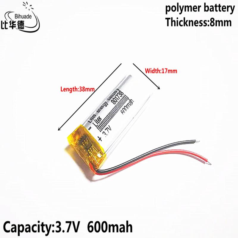2021 Nhà Máy Pin Sạc Lithium Polymer LiPo 3.7V 600MAH 801738 Cho Tai Nghe Mp3 PAD DVD Camera Bluetooth