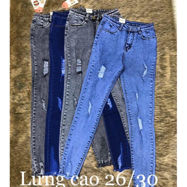 Quần jeans co giãn tua lai lưng cao( dưới 55kg)